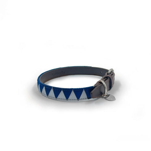 Sharktooth Dog Collar Leather - Light Grey & Navy